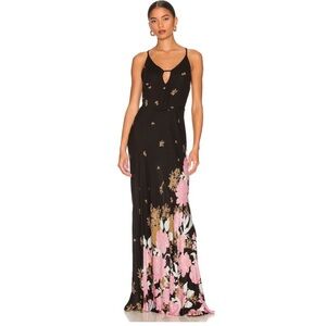 Free People Pink and Black Plunge Maxi Gown